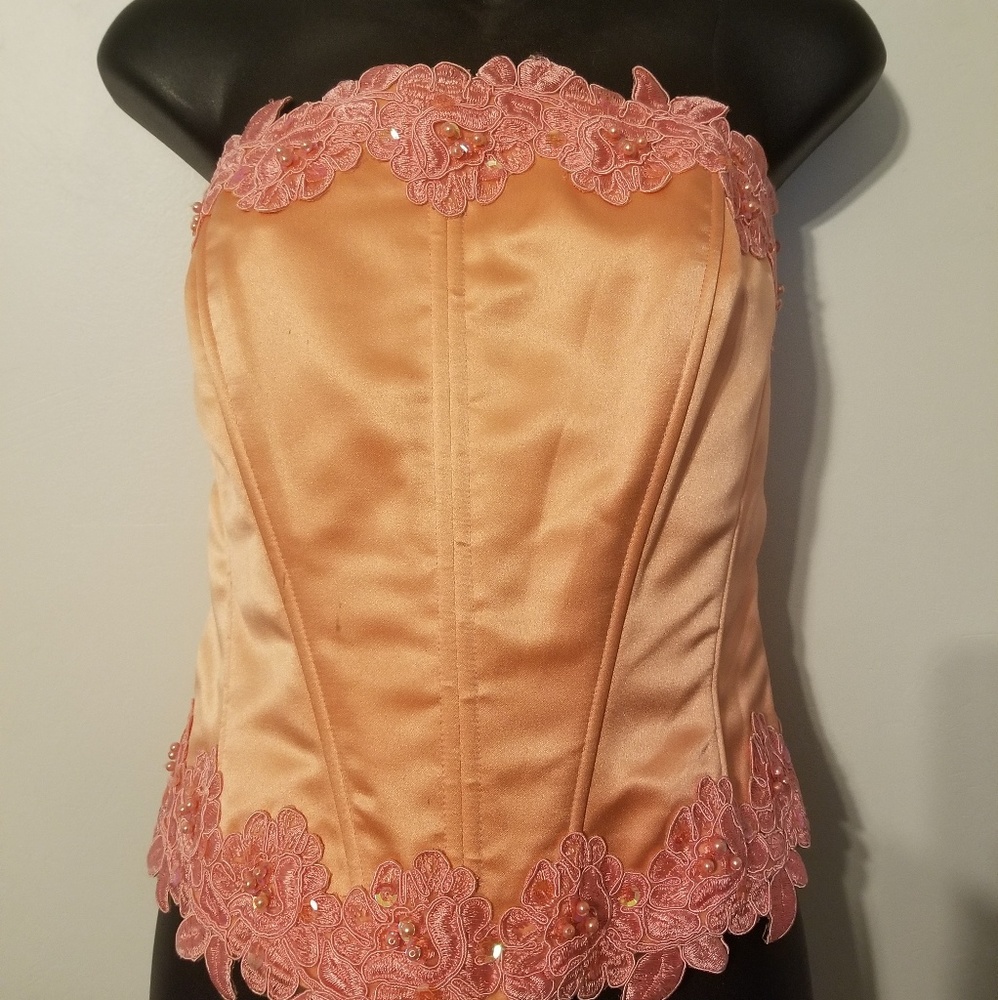 Corset Top Beautiful Sexy Beaded Decals Sz Large